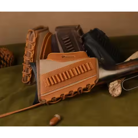 Leather & Canvas Cheek Rest Riser Gun Buttstock with Rifle Cartridges .308win .30-06 .30-30 .22MAG A