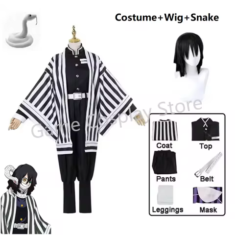 Anime Demon Slayer Kimetsu No Yaiba Iguro Obanai Haori Kimono Cosplay Costume Wig Snake Props White 