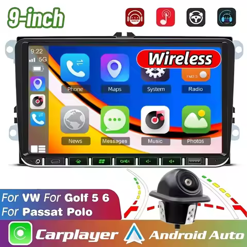 9in 2DIN Car Stereo Wireless CarPlayer Android Auto Touch Screen MP5 Player BT FM Fast Charger SWC D