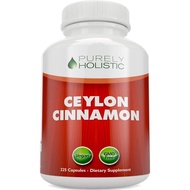 Purely Holistic Ceylon Cinnamon Capsules 1500mg, 225 Vegan Cinnamon Capsules, 75 Day Supply (25% Mor