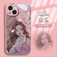 Suitable for Apple 14 Phone Case Apple 14pro Protective Case 14plus New Style Apple 13 White Cat Gir