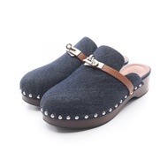 愛馬仕 Carlotta Kelly 搭扣木屐涼鞋 穆勒鞋 牛仔皮革 海軍藍 二手 女款 #38