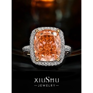 8ct Gentle Series Papalacha Pink Orange Ring Radian Crushed Ice Cut Rectangular Circumference Full D