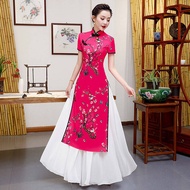 Vietnam ao dai cheongsam dress long women's plus size Chinese Daily improved short sleeve performance costumes catwalk d