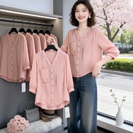Gentle Elegance V-Neck 3/4 Sleeve Slimming Shirt