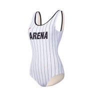 Arena ชุดว่ายน้ำชิ้นเดียวสำหรับผู้หญิงชุดว่ายน้ำมีสไตล์คลุมหน้าท้องชุดว่ายน้ำทรงสามเหลี่ยมสีขาวลายทา