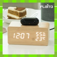 ⭐Flaito Wood Fast Wireless Charger LED Table Clock With Thermometer, Hhygrometer, 2Colors / Shipping from Korea