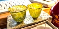 70年代  碧綠色 玉酒杯 一對 。玉酒杯  李白詩  葡萄美酒夜光杯  #高級禮品  #乾杯 #紫砂壺  功夫茶杯