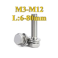 304 Stainless Steel Cut Edge Outer Hexagon Three Combination M3-M12 [FKY-DM] (Y6) (x6)