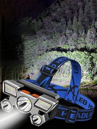 1個具有高亮度、可充電、感應和可穿戴特性的LED頭燈，特別適用於夜釣、礦山探索和長距離戶外活動