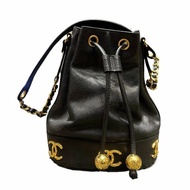 Chanel香奈兒黑金魚子醬雙金球雙Clogo水桶包