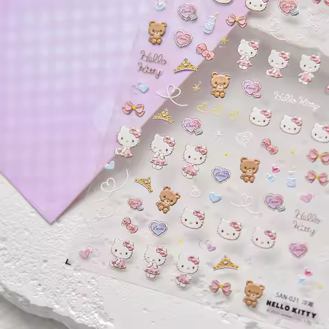 1PCS 5D Embossed Hello Kitty Nail Stickers Sanrio HelloKitty Nail Accessories Kitty Cat Fashion Desi