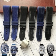 HITAM Franck muller franckmuller Frank V45V 45 Leather Watch strap - Black Blue