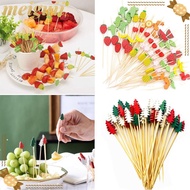 MEIGUII 100Pcs Bamboo Sticks Skewers Decorative Vegetable Disposable Cocktail Toothpicks Dessert Buf