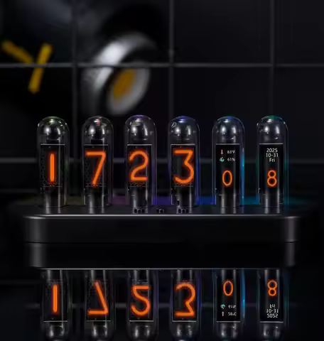 Nixie tube clock Alarm clock with animated running animation, desktop decoration, boyfriend gift.