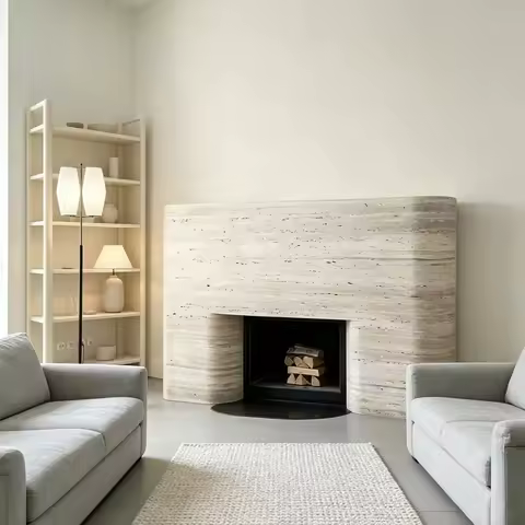 Imitation travertine fireplace villa model house light luxury style imitation natural marble firepla