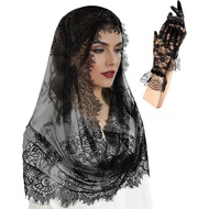 2 Pcs Lace Veil Church Mantilla Catholic Veil Bridal Wedding Veils Halloween Veil Gloves