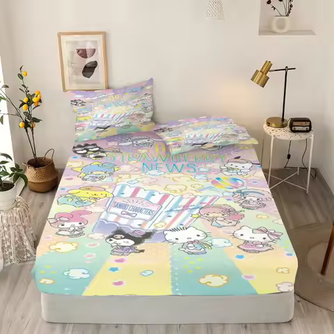 Little Twin Stars Cartoon Bedding Set Microfibre Elastic Fitted Sheet With Pillowcase Cute Print For
