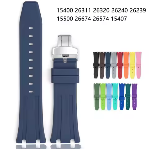 Fluoro Rubber Strap for Audemars Piguet Royal Oak 41mm Folding Buckle FKM Replace Watch Band for AP 