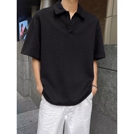 [3 Colors] Summer New Plaid Polo Shirt for Men Comfortable Loose Casual Plain Short Sleeve T-Shirt