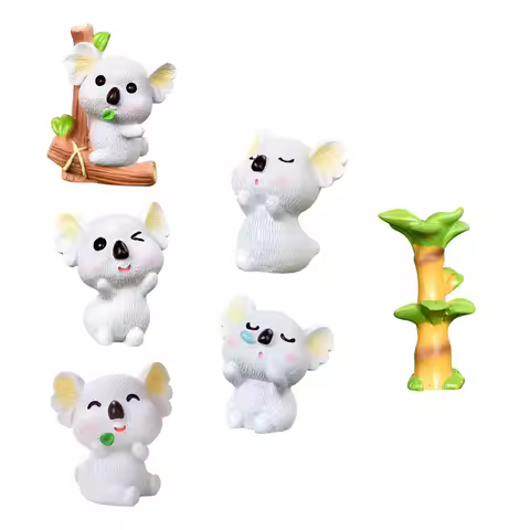 6pcs Koala Sculptures Simulation Koala Figurines Desktop Resin Koala Decorations Random Style