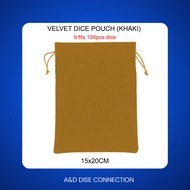 (Khaki) High Quality Velvet Dice Pouch Bag (15x20cm) Fits 100pcs. Dice