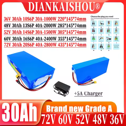 48V 52V 60V 72V 21700 30AH battery pack Lithium battery pack 1500W-3500W High Power BMS Applicable t
