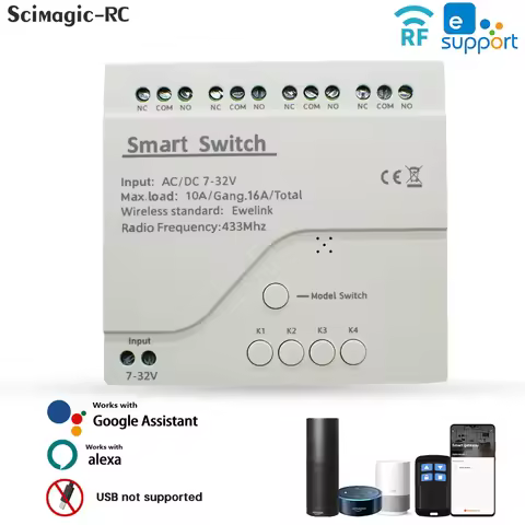 eWelink 4 CH WiFi Smart Switch AC85-250V 10A WiFi Dual-Mode Circuit Breaker APP/Voice Control Work w
