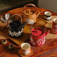 Ceramic tea set with chrysanthemums and lilies in outstanding colors [With luxurious packaging] - HD