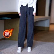 Slim Fit Wide Leg Pants Womens Casual Trousers Winter Fleece Lined Thickened Straight Cut Snail Velv