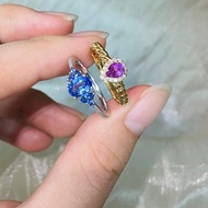 白月光藍寶石三石彩色剛玉天然寶石18k金彩色藍寶石戒指