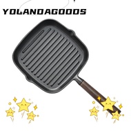 YOLA Non Stick Frying Pan, Uncoated Wooden Handle Steak Skillet‌, Durable Multifunctional Cast Iron 