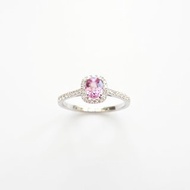 天然橢圓形粉紅剛玉 微鑲鑽石 純 18K 金戒指 | 客製手工