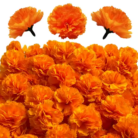 Marigold Flower Heads Bulk, Silk Mexican Flowers for Diwali Home Decor Wedding Party Decoration Hall