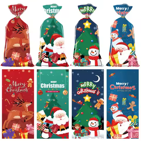 50pcs Christmas Candy Bags With Rope Cookie Biscuit Package Christmas Decoration For Home Xmas Chris