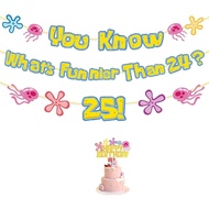 Yellow Glitter 25th Birthday Banner & Cake Topper Kit – Funny What’s Funnier Than 24 Quote Party Dec