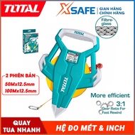 TOTAL 50-100m fiberglass tape measure, 12.5mm ruler leaf, metric and inch measurement system, fast r