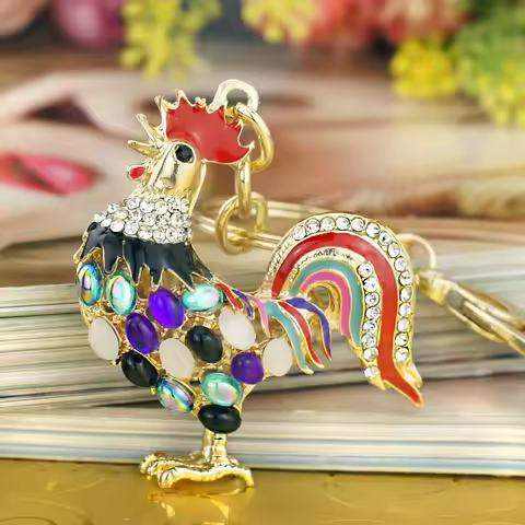 Pretty Cute Opals Cock Rooster Chicken Keychains Crystal Bag Pendant Rhinestone Luxury Key Chains Ri