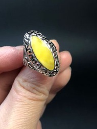 包郵❣️Baltic natural beewax amber Marquise inlay Ring 波羅的海天然蜜蠟馬眼鑲嵌復古戒指