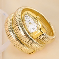 Snake Head Winding Ladies Watch Gold Snake Head Diamond English Watch, Gift Watch