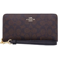 COACH Black X Deep Coffee PVC Full Version LOGO+Milk Tea Leather Hand Strap Zipper Type Long Clip Lo