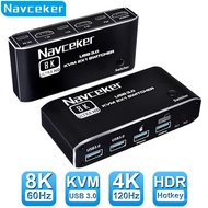 Navceker 8K KVM Switch HDMI-compatible 4K 120Hz 2 Port HD KVM Switcher Box B for Shared Monitor Keyboard And Moe Printer