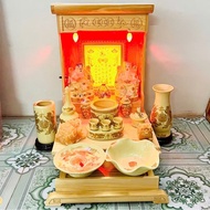 Altar of the God of Wealth, oak altar cabinet with light yellow lotus flower pattern