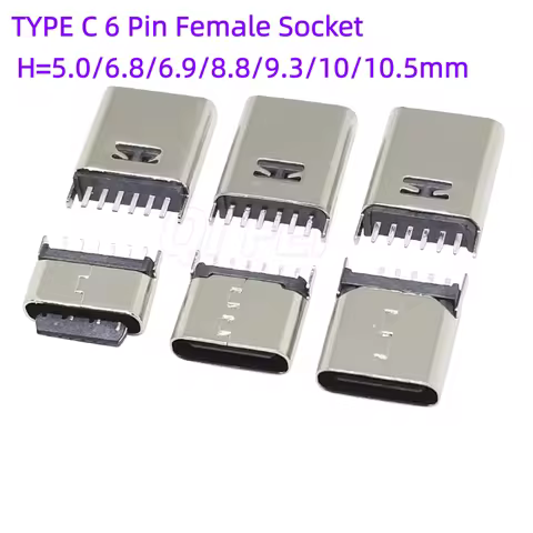 20pcs TYPE C 6 Pin Female Socket Connector DIP Vertical 180° Charging Port Plug Socket USB 6P TYPE-C