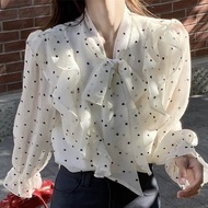 E0414-Professional Ladies Commuter Office Polka Dot Shirt Korean Fashion Black Love Polka Dot Elegan