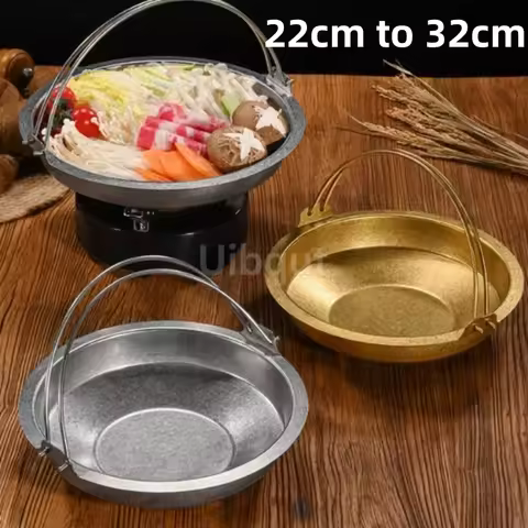 Retro old Stainless Steel Sukiyaki Pot with handle Thickened Soup Frying Pan Small Cooking Gas Stove