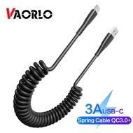 VAORLO 1.5m Spring Stretch USB Cable Retractable Charger Cord Type C 3A Fast Charge Cables Lightning Micro USB Wire For Car Compatible With iPhone Huawei Xiaomi Samsung OPPO Cellphones