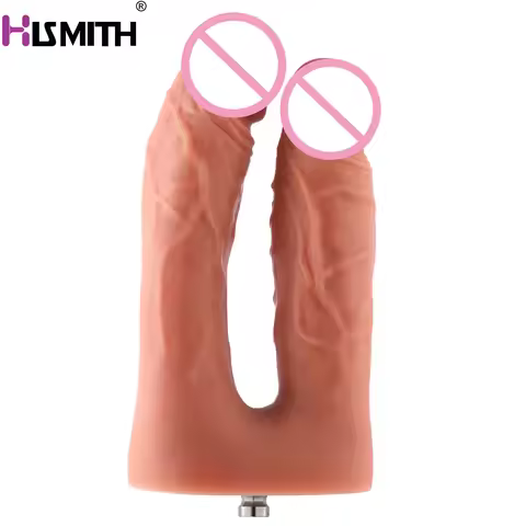 Hismith Double Head Silicone Dildo Flesh Color Simulation Texture Slightly Curved Soft Double Penetr
