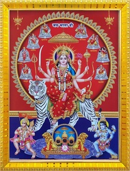 nav durga vaishno devi ambe on tiger with hanuman bhairavnath ji Poster Puja Room Temple Wall Hangin