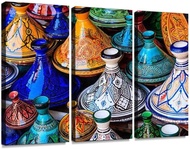 หม้อมาน็อคทีนสีสันสดใสที่ Souk In In Marrakech Moroccan Tajine ผนังงานศิลปะการถ่ายภาพพิเศษวินเทจภาพว